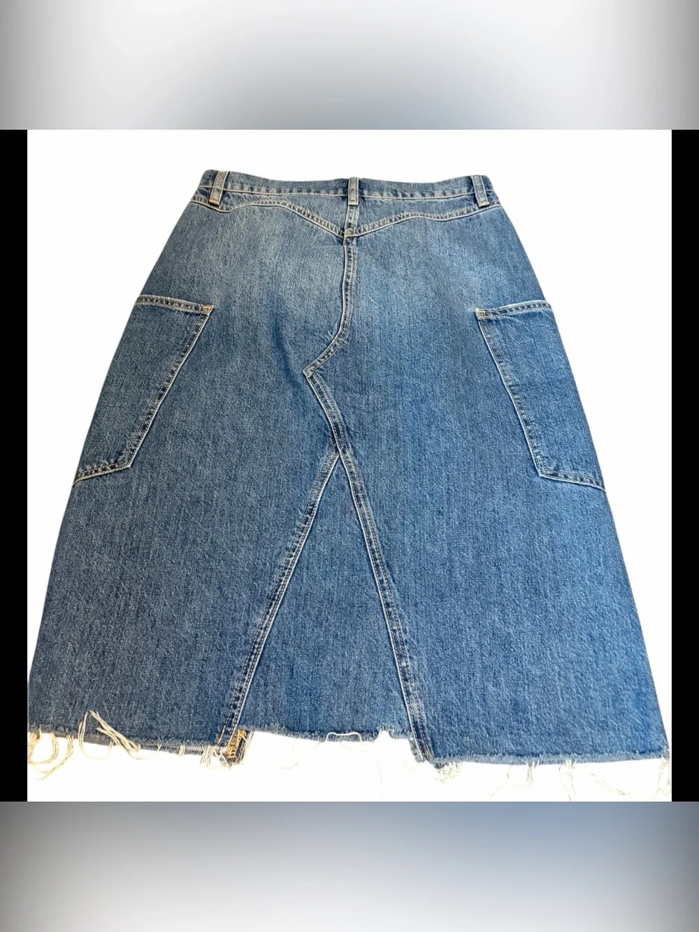 FRAME Denim Midi Skirt Blue Cloud Size 27 Rodeo Minimalist Luxury